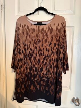 Alfani Brown Gradient Leopard Scoop Neck Women's Blouse